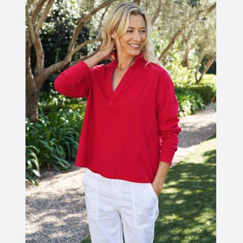 Frank & Eileen PATRICK Popover Henley Heritage Jersey Size: XS Red